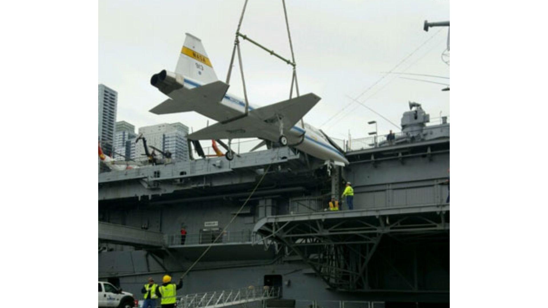 Lifting a Jet onto the Interprid Sea, Air & Space Museum